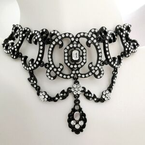 Czech Crystal Choker Necklace Vintage Style Black